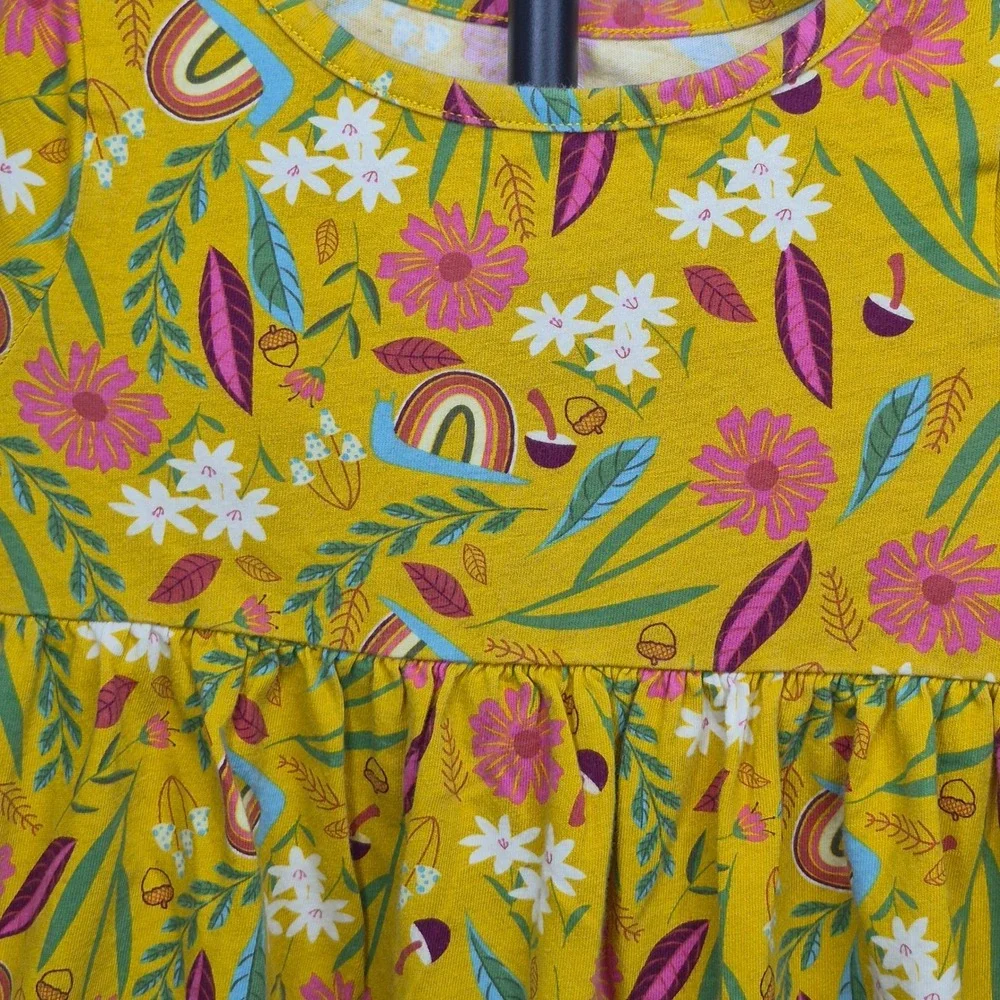 Wonder Nation Girls 4T Yellow Rainbow Snail Floral Long Sleeve Pocket Dress